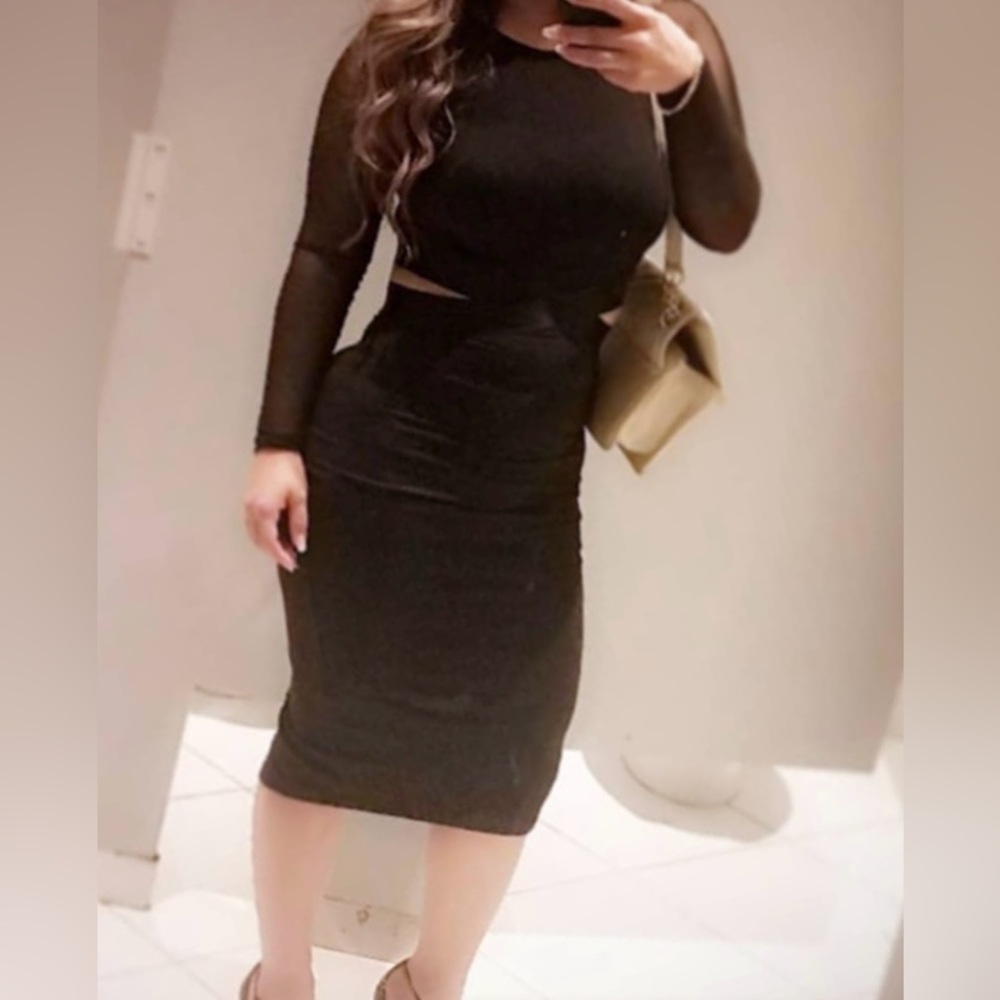 Bebe cut out midi dress Mesh sleeves